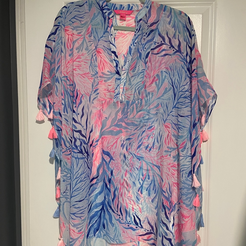 Lilly Pulitzer Arline cover up in kaleidoscope coral